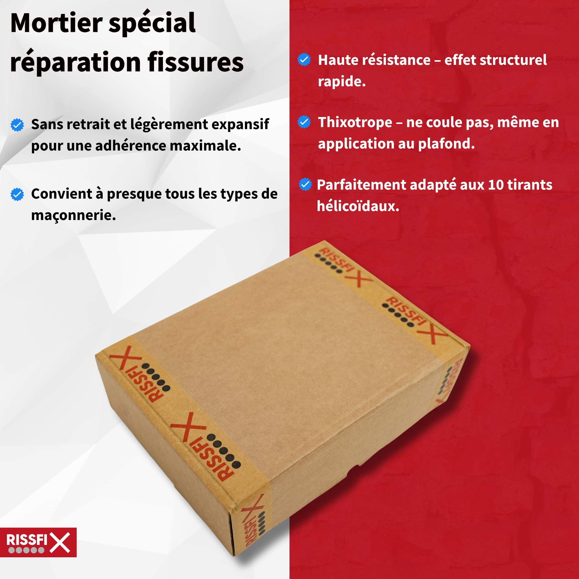 Mortier spécial réparation fissure mur et fissure façade – pour agrafes hélicoïdales – sans retrait, haute résistance – 2 × 5 kg