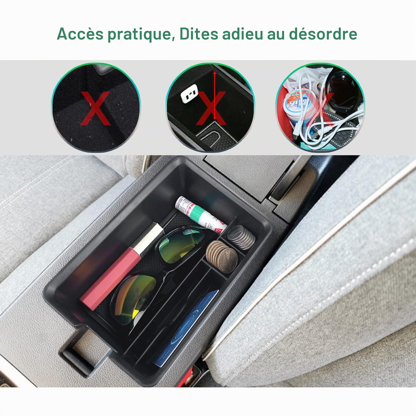 GAFAT Compatible avec Renault Megane E-Tech/Scenic E-Tech 2022-2024 2025 Boîte de Rangement pour Console Centrale, Megane ETech Accoudoir Organisateur Boîte à Gants, Accessoires Megane E-Tech (Noir)