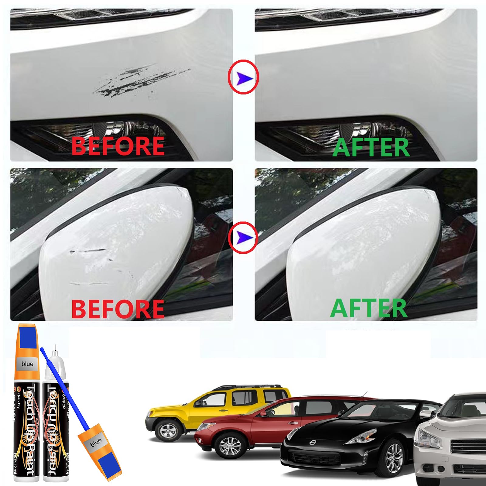 Penna Ritocco Carrozzeria,Pennarello Copri Graffi Auto,Riparazione Graffi Cerchioni Auto 2 in 1,Penna per Ritocco Auto,Penna per Riparazione Graffi Auto,Adatto Riparare le Superfici Dell'auto,Blu