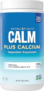 Natural Vitality Calm, Magnesium Citrate & Calcium Supplement, Drink Mix Powder Supports a Healthy Response to Stress, Gluten Free, Vegan, & Non-GMO, Original, 16 Oz