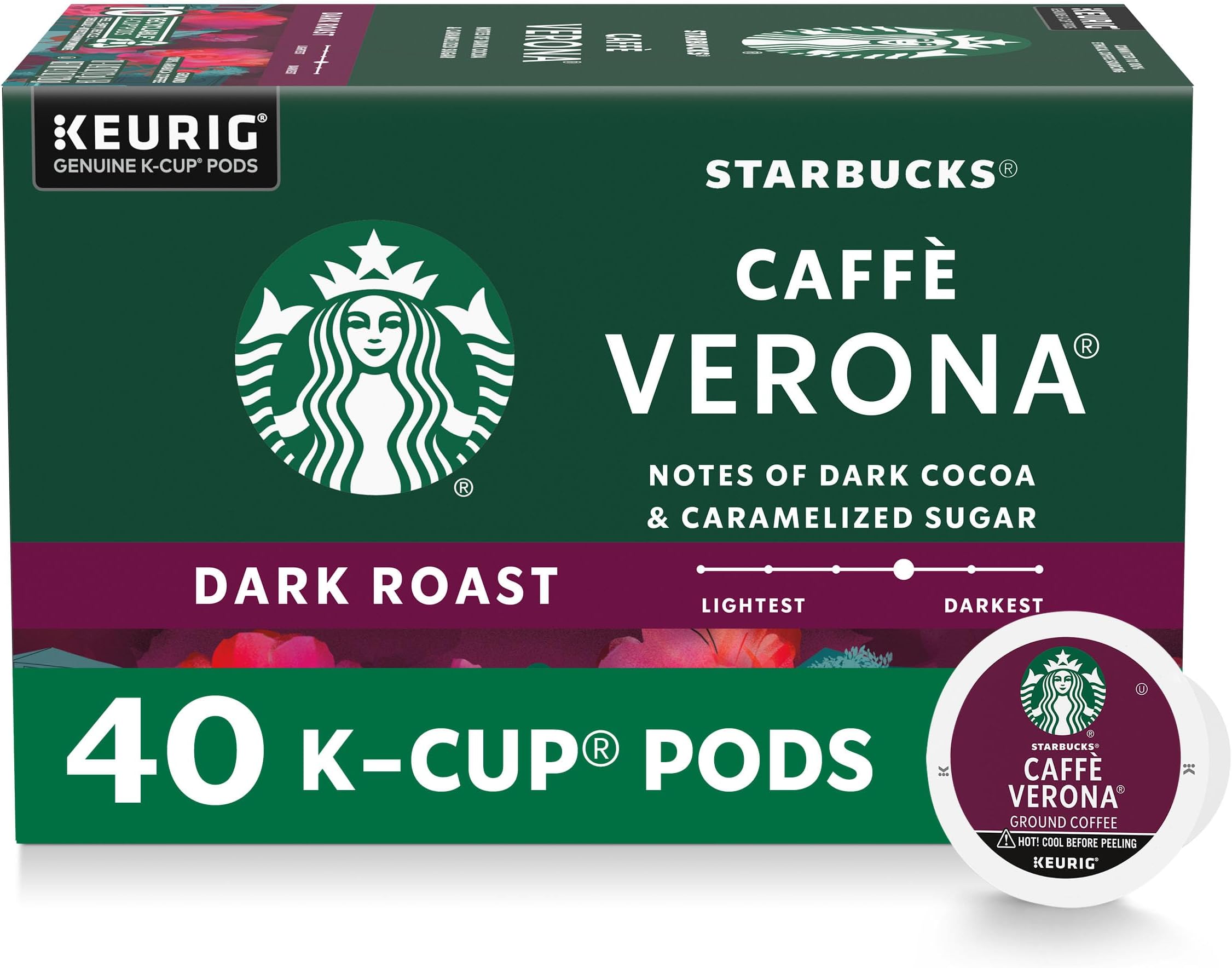 Dark Roast K-Cup Coffee Pods, Caffè Verona for Keurig Brewers, 1 box (40 pods)