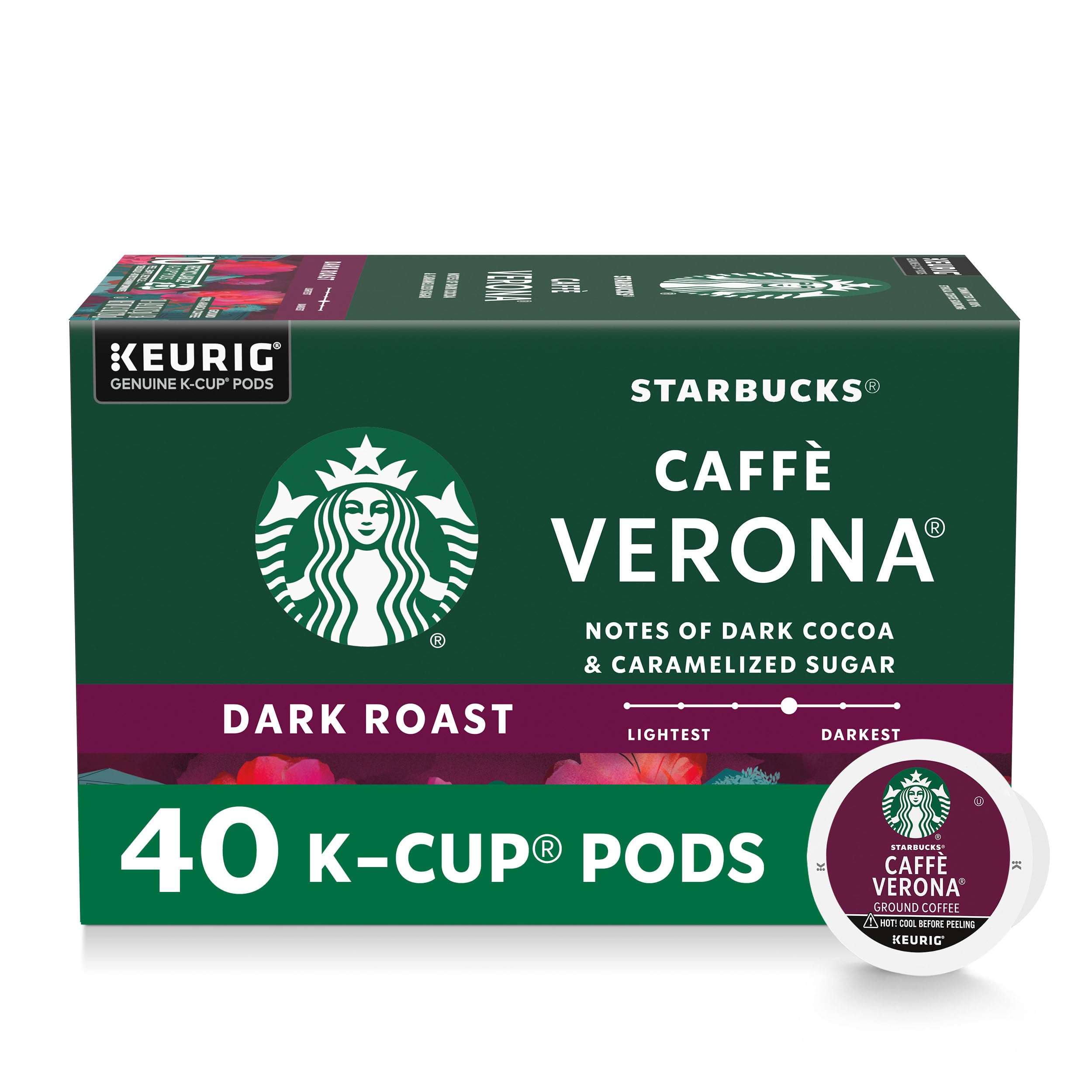 Dark Roast K-Cup Coffee Pods, Caffè Verona for Keurig Brewers, 1 box (40 pods)
