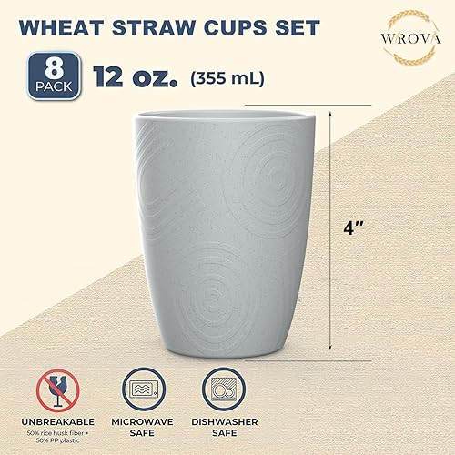 Miniatura 2 de Wrova Vasos de Paja de Trigo 8 PCS Buena Alternativa al Plástico Vasos Reutilizables 12 oz Vaso Irrompible para Beber Reutilizable Apto para