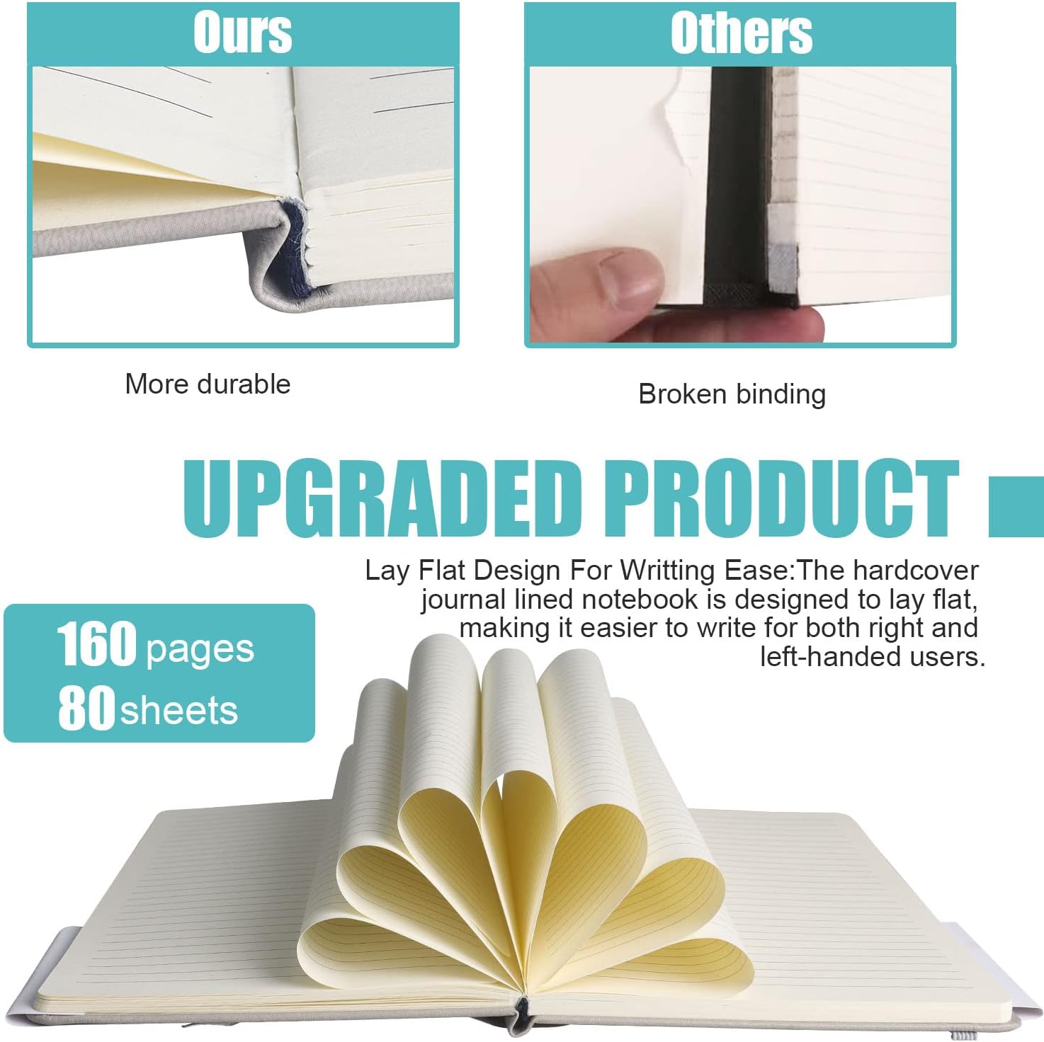 Lined Journal Notebook, 10Pack Hardcover Notebook for Men & Women – Journals for Writing, Work, School, Home & Daily Notes, 160 Pages – Medium A5, 5.7"x8", 100 gsm Thick Paper (Grey)​