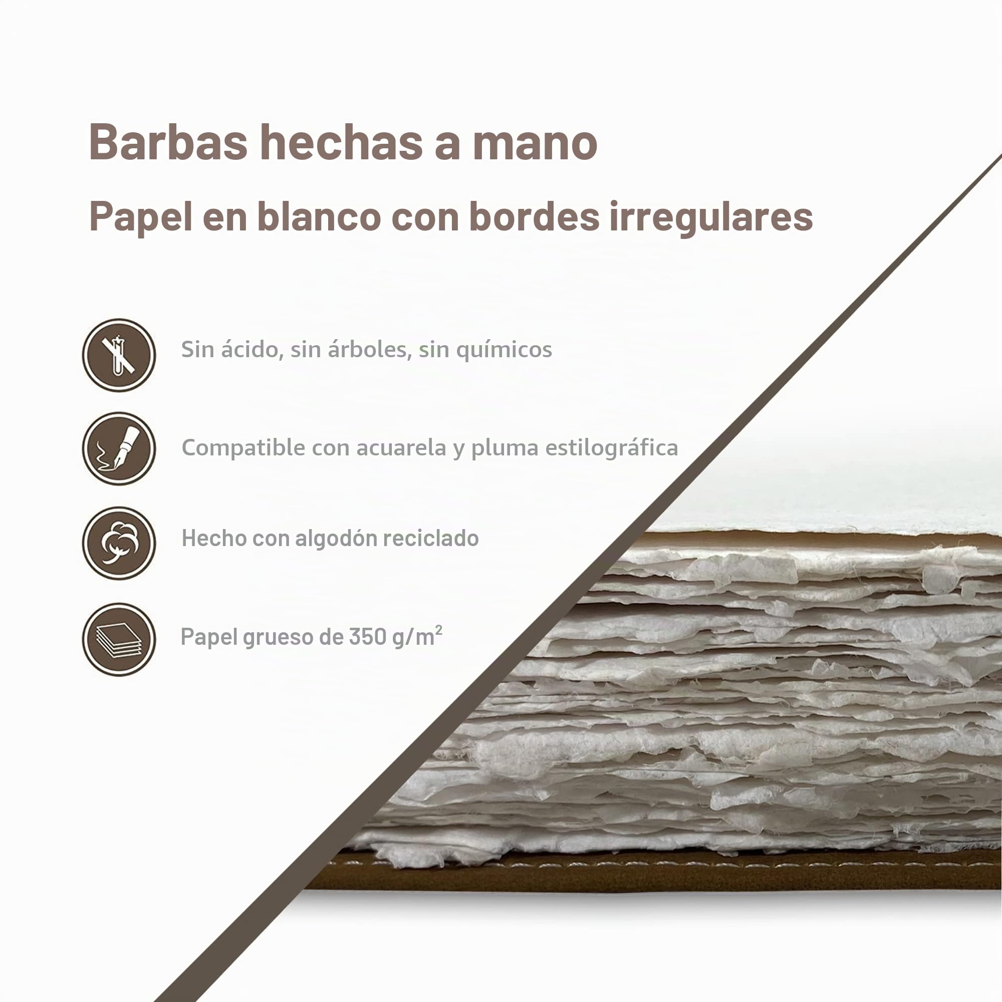 Wanderings Diario de Acuarela de Cuero Marrón – 15,2 x 20,3 cm, Diario de Arte de Cuero Genuino con Papel Hecho a Mano con Borde Irregular – Papel de 350 GSM Prensado en Frío – Álbum de Acuarelas