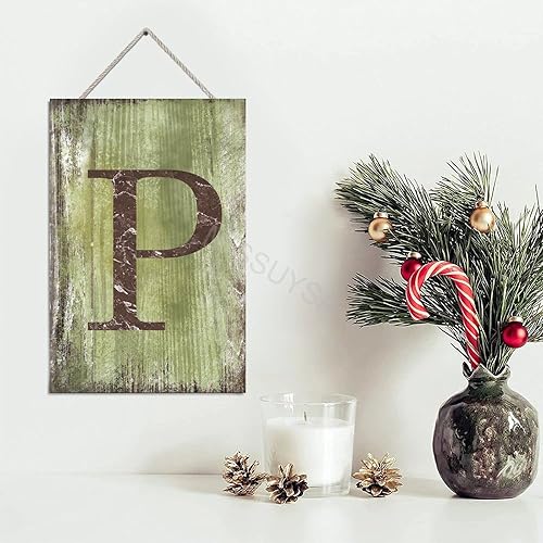 Vista 356 de Letrero colgante de madera con letra J, letrero de madera para decoración del hogar, 26 letras del alfabeto de metal, placa de madera, decoración