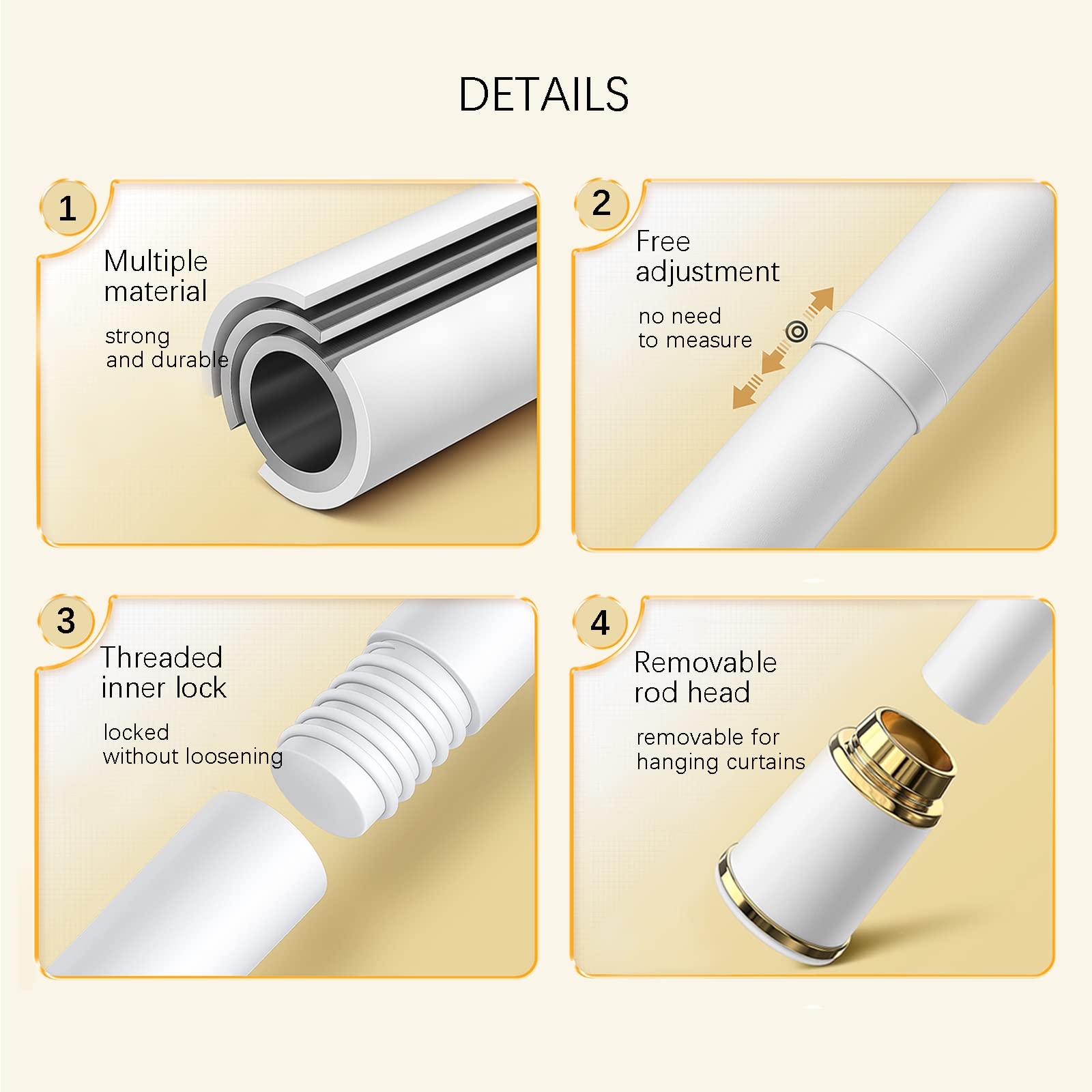 Asta A Tensione TEN-HIGH 2 Pezzi – Tenda Per Finestre E Doccia – Bianco, Regolabile Da 47 A 348 Cm, Senza Fori