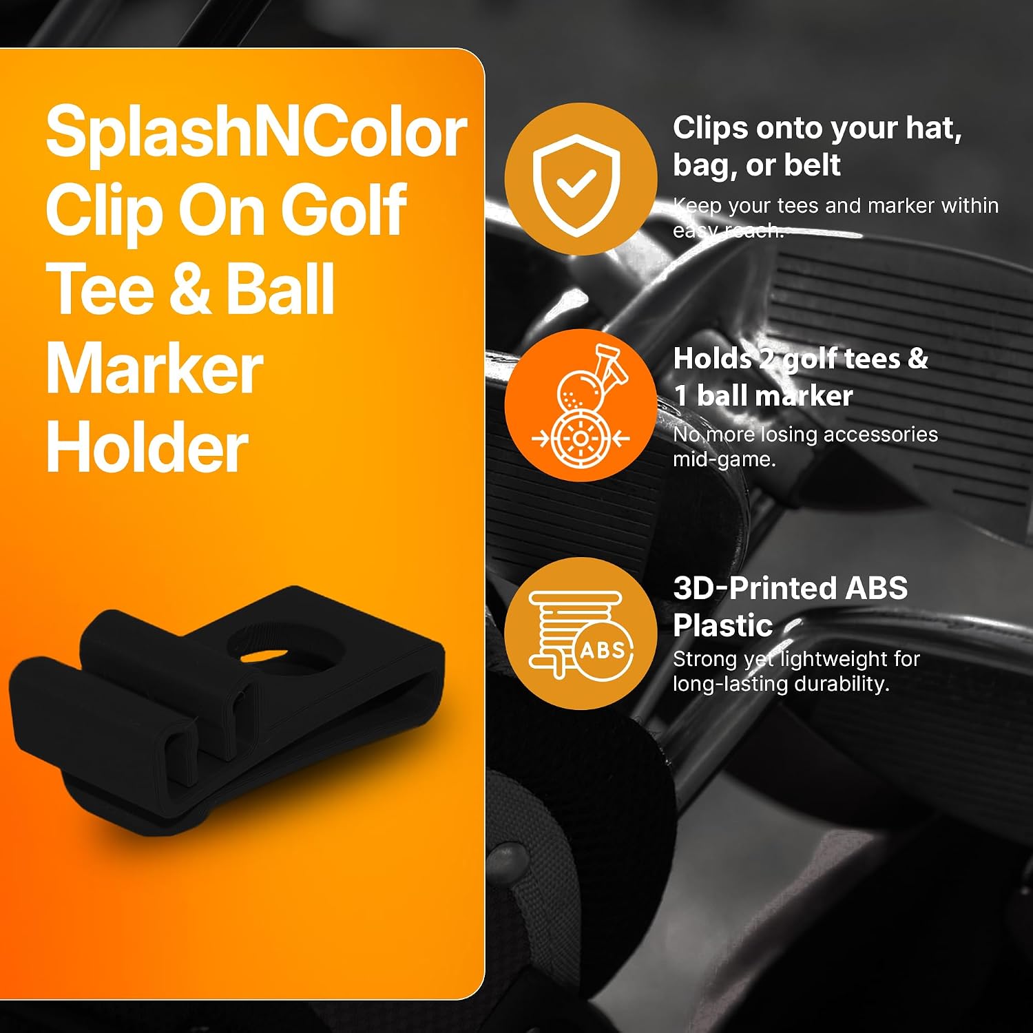 SplashNColor Golf Ball and Tee Holder with Clip – ABS Golf Tee Organizer for Bag, Durable Golf Accessory for Men & Women, Compact Ball and Tee Holder for Golf Enthusiasts - White 3 Pack - 1 Slot Each image 2