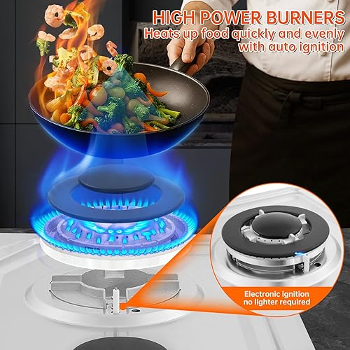 Miniatura 3 de Placa de cocina de gas integrada de 22"x20" con 4 quemadores, estufa de acero inoxidable con kit de conversión NG/LPG, protección de termopar y