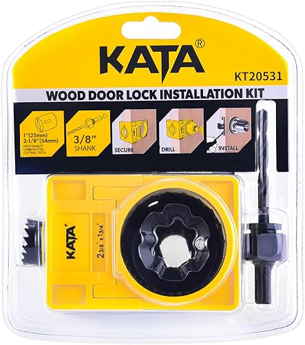 Vista 2 de KATA Kit de instalación de cerradura de puerta de 1-3/8 a 1-3/4 pulgadas para puertas de madera con plantilla de guía, sierra de orificio de bloqueo