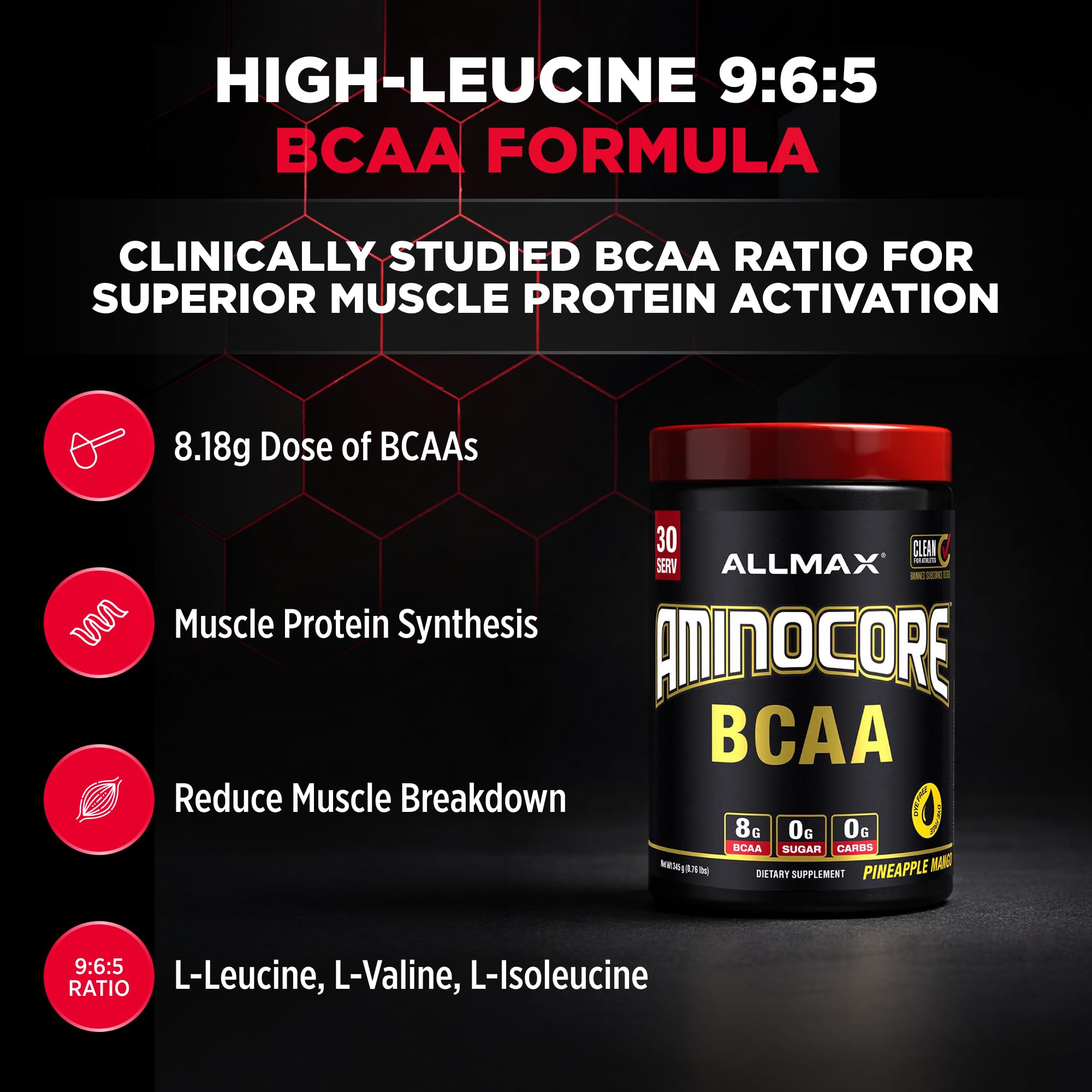 ALLMAX AMINOCORE BCAA Powder, Pineapple Mango, 30 Servings, 345 g — Amazon image 2