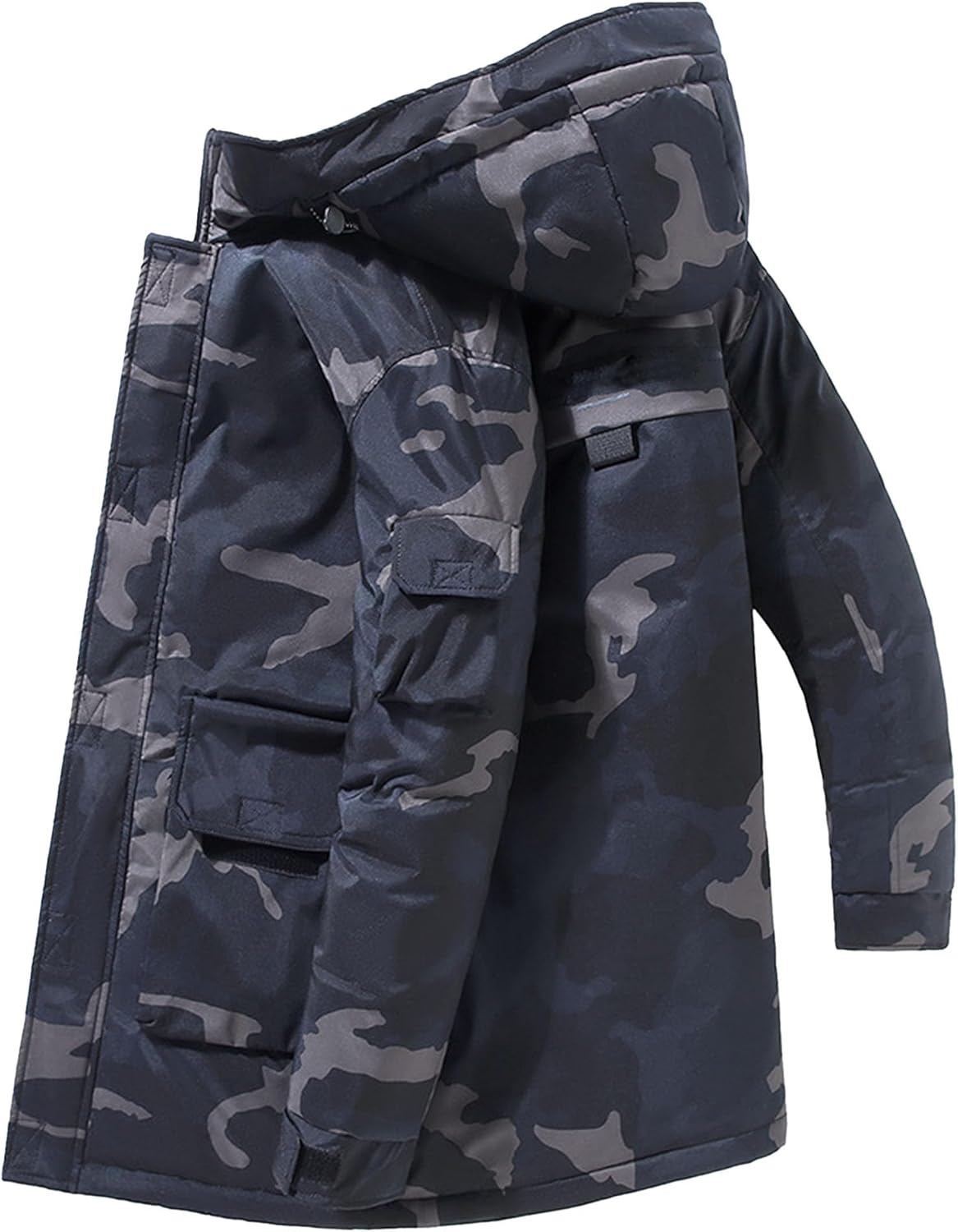 Men's Winter Down Parka Jacket Camo Printed Windproof Puffer Hooded Coat Mountain Thick Warm Padded Coat