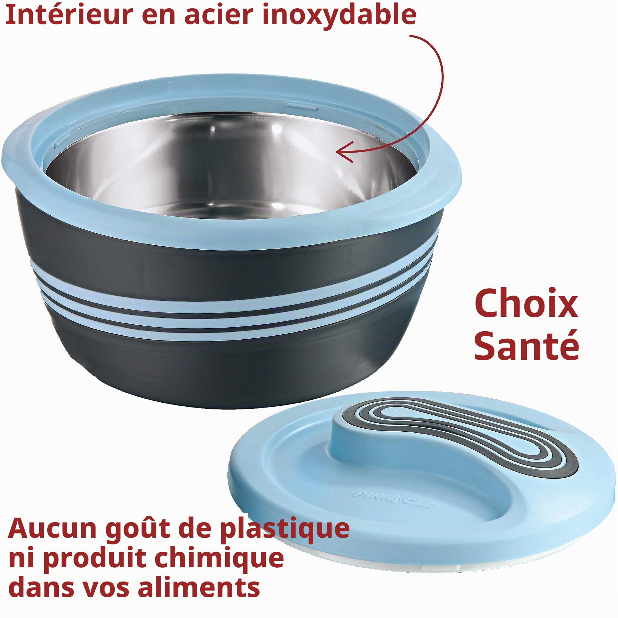 Pinnacle Bol à salade/soupe – Bol isotherme avec couvercle – Excellent bol pour les vacances, les dîners et les fêtes (Bleu)