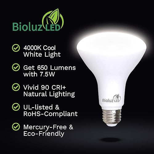 Miniatura 7 de Bioluz LED Paquete de 8 bombillas LED regulables 90 CRI BR30, 65 W de repuesto 7.5 W  65 W, 650 lúmenes, luz blanca diurna de 5000 K para interiores