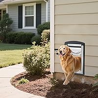 Vista 2 de FreeStanding Puerta para perro para pared, marco de acero, puerta grande para perro con túnel telescópico, doble solapa magnética y dos paneles