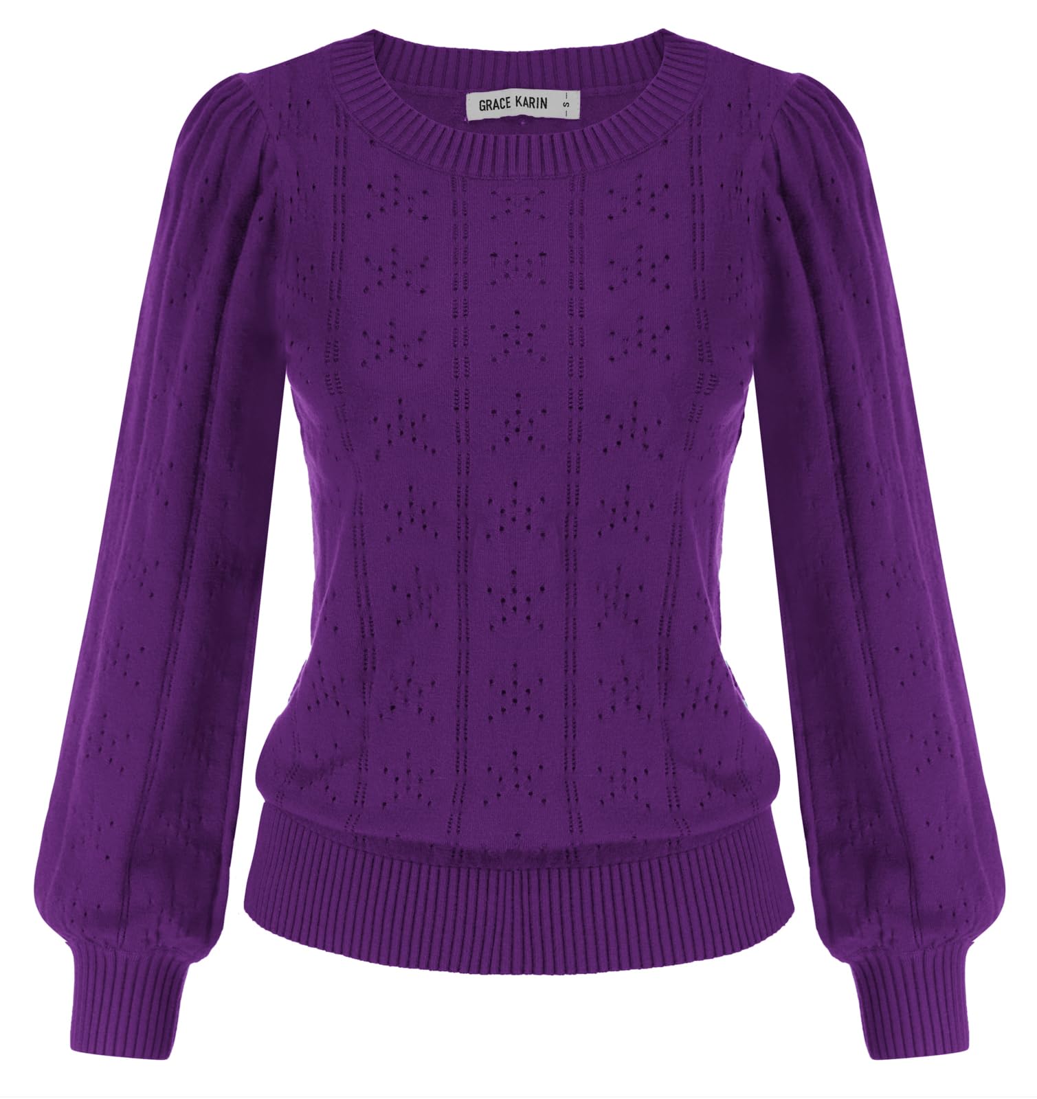 GRACE KARIN Maglia Elegante Donna a Manica Lunga con Scollo a Rotondo Tinta Unita