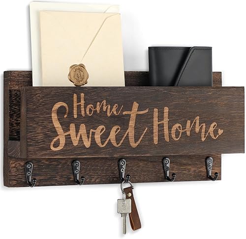 Soporte para correo y llaves para pared, estante organizador decorativo de entrada con ganchos para correa de perro, lentes de sol, bolsos, abrigos,