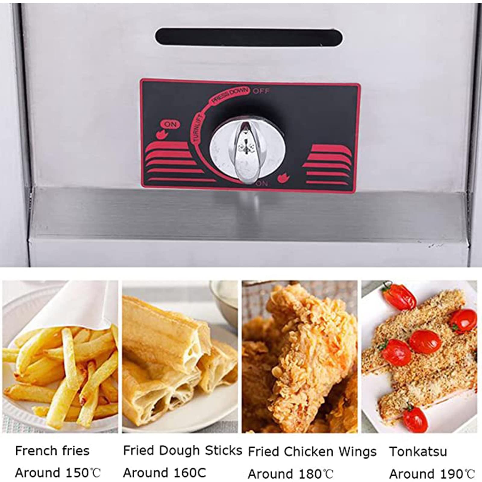 Freidora de gas comercial, máquina de freír de encimera de gas profesional de gran capacidad de 10 litros con cestas y tapas, para papas fritas, donas, pescado