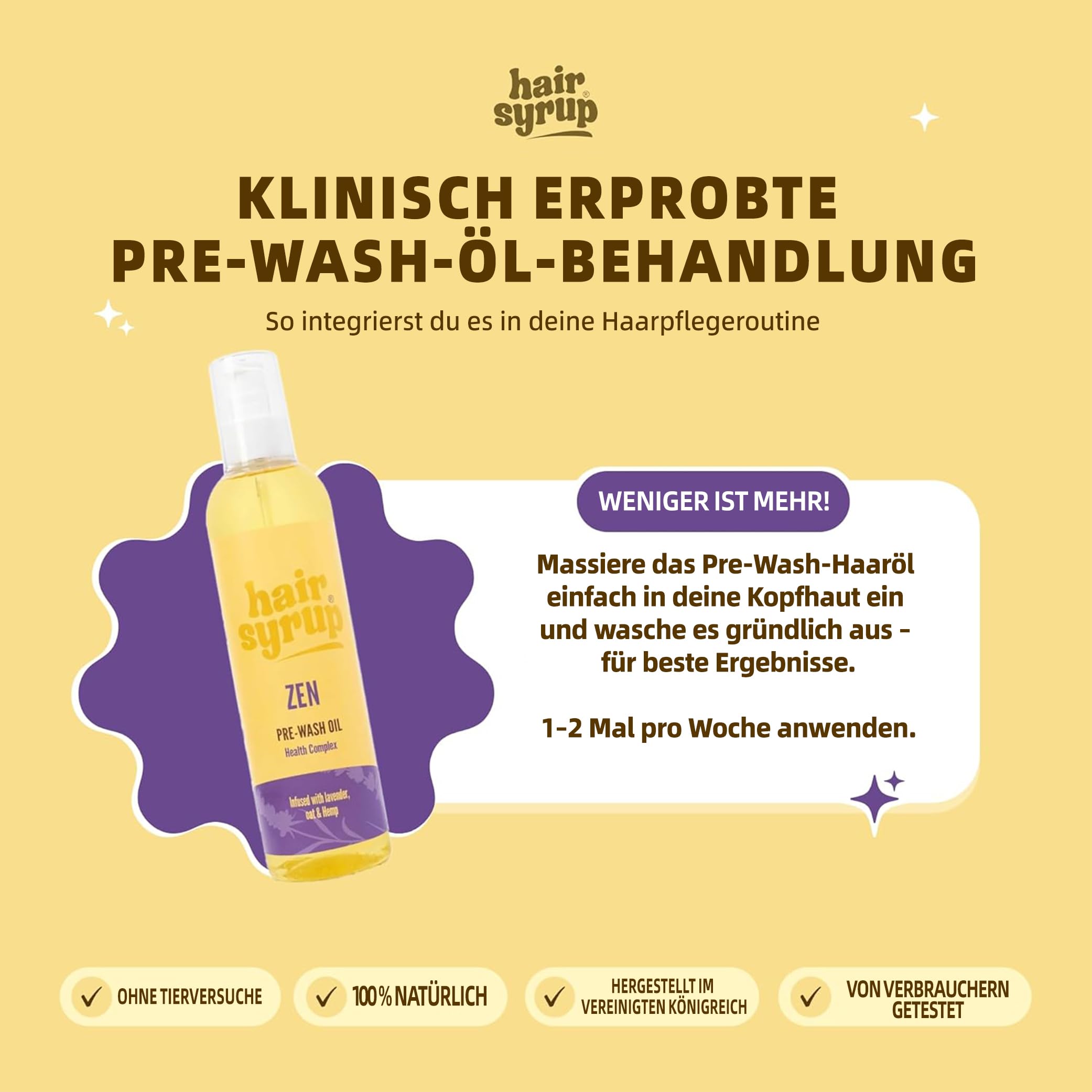 Hair Syrup | Zen Pre-Wash Hair Oil | De-Stress With Aromatherapy-Inspired Scent | Infused With Lavender, Oat & Hemp | 100% Natural | Vegan | 300ml Pump Bottle Applicator