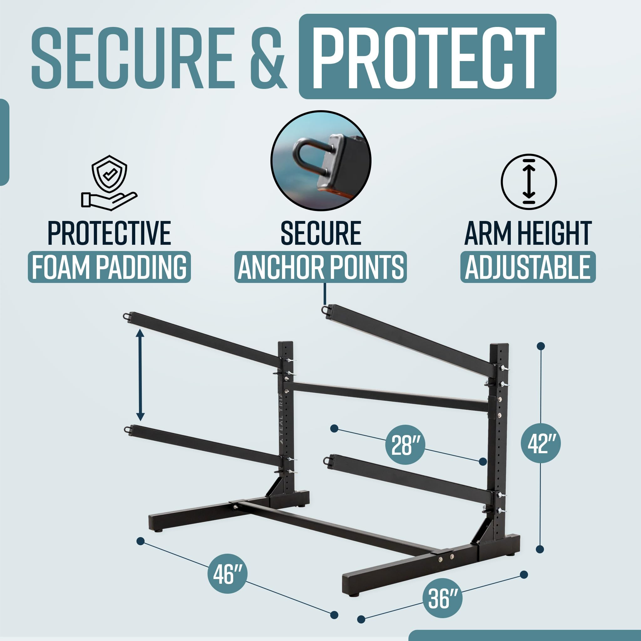 Teal Triangle Estante de almacenamiento independiente para kayak, 2 soportes para kayak y canoa, kayak para interiores y exteriores, soporte ajustable para tabla de surf y tabla de remo, soporte de
