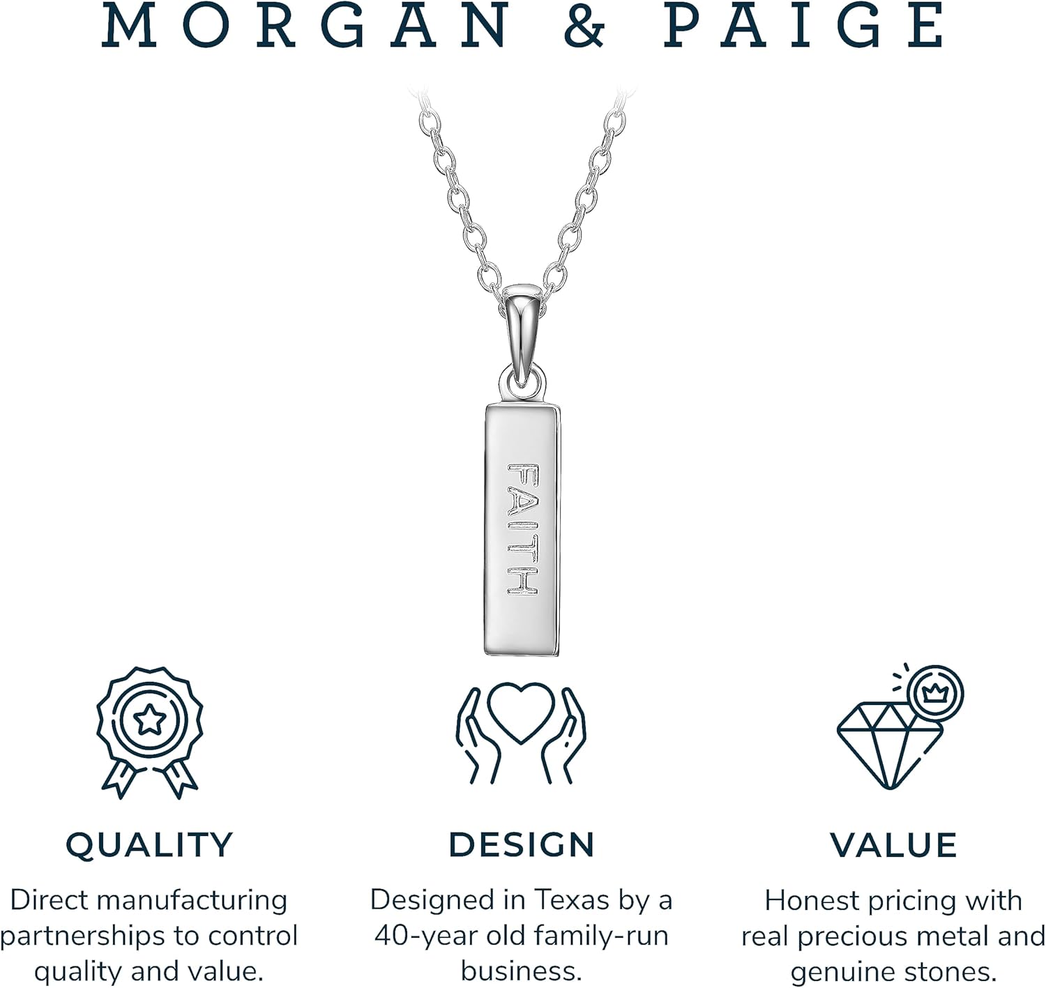 MORGAN & PAIGE .925 Sterling Silver Rhodium Plated Vertical Bar Sentiment Pendant Necklaces for Women - Lightweight and Dainty Sterling Silver Necklace for Women, Jewelry for Her 18 inch Rope Chain - Image 5