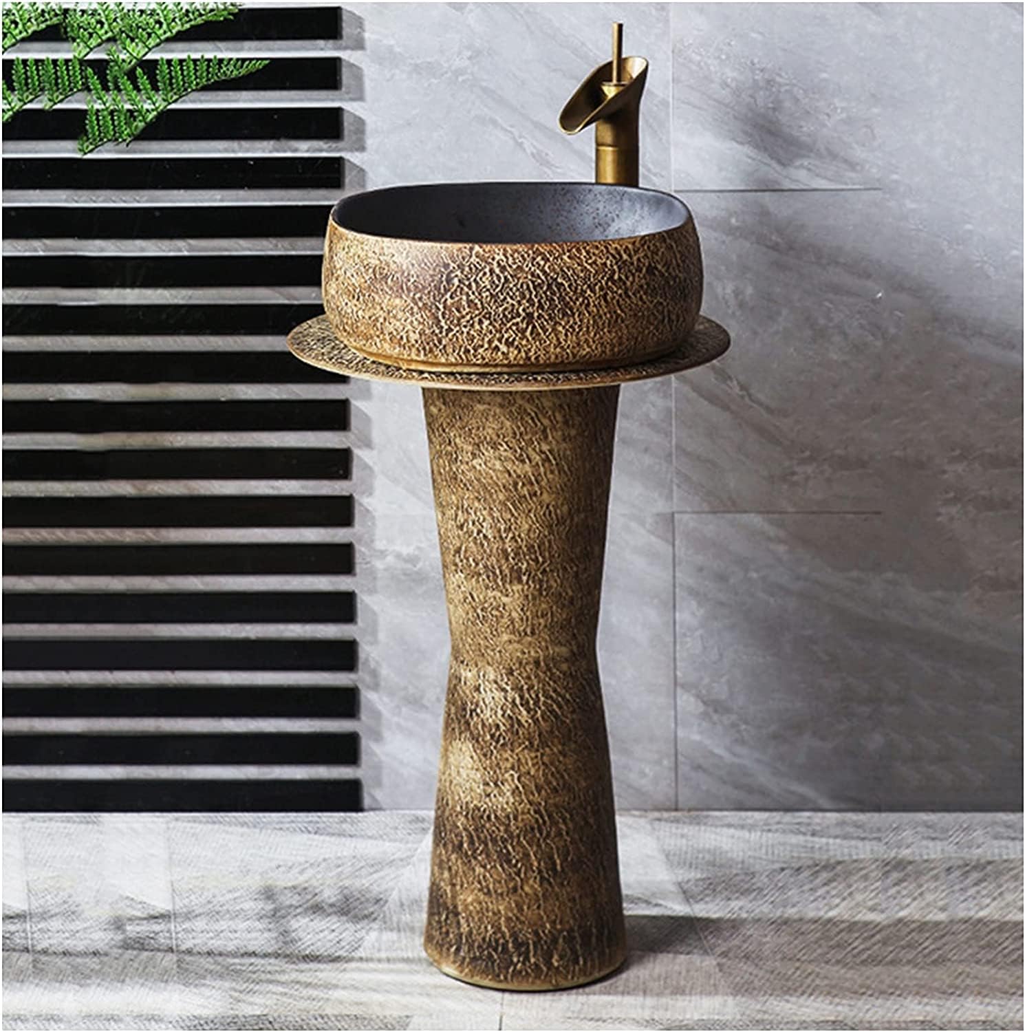 Complete Pedestal Art Bathroom Basin Sink freestanding Pedestal Bathroom Cylindrical Sink with Pedestal Solid and use (Color : E) (E) (H)