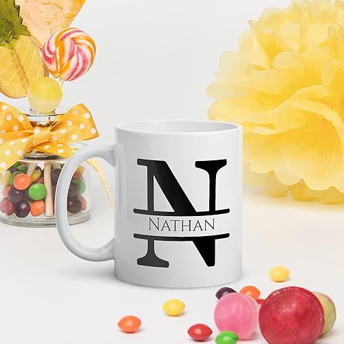 Miniatura 3 de Taza de café personalizada con monograma, letra inicial N personalizada para mujeres, hombres, niñas, niños, papás, mamás amigos, taza de café