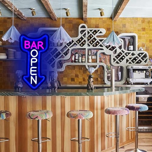 Miniatura 7 de Letrero de neón con flecha abierta para bar, club, cerveza, restaurante, decoración para ocasiones de negocios, decoración (barra azul con flecha