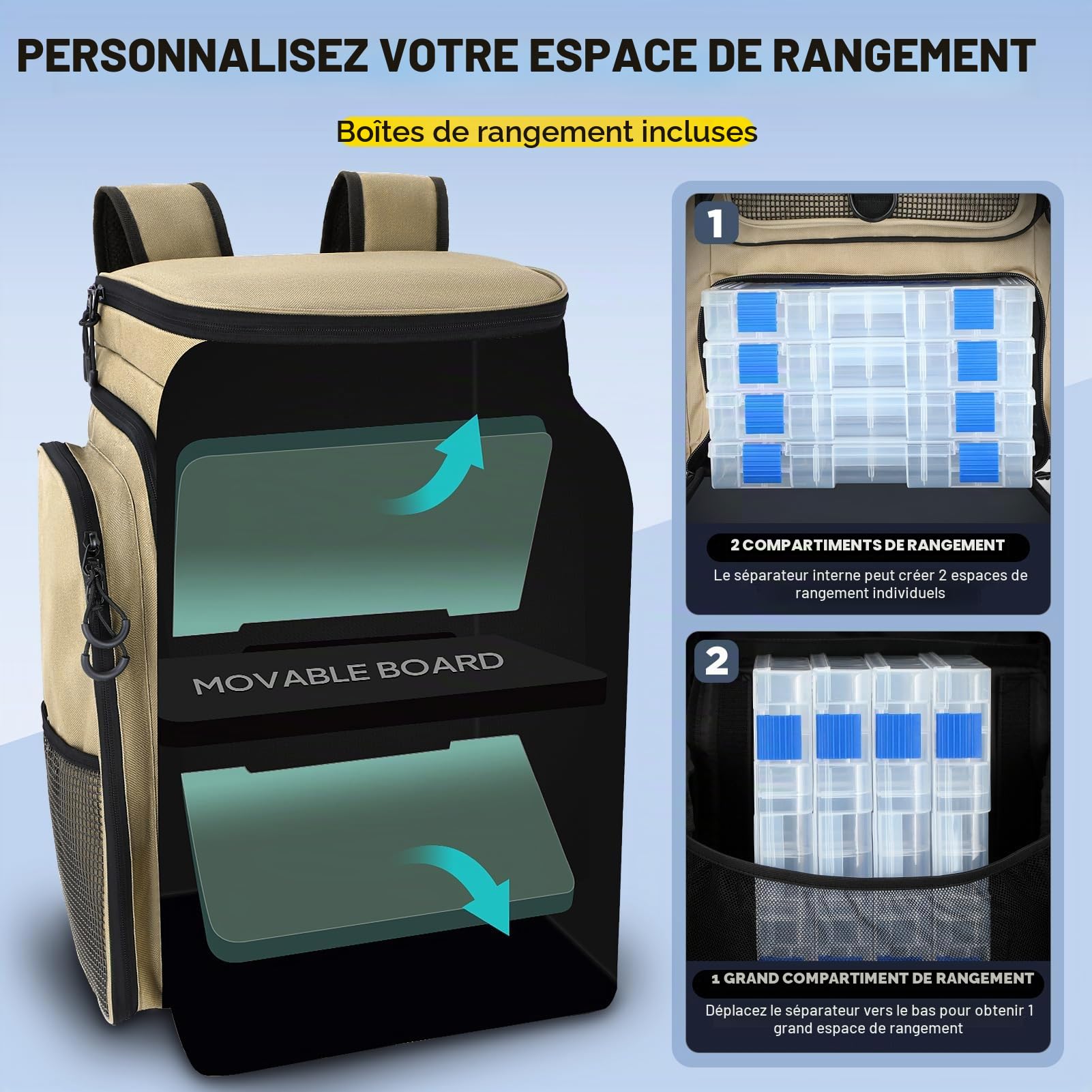 PLUSINNO Fishing Backpack With Tackle Boxes sac à dos de pêche avec boîtes de pêche Mixte