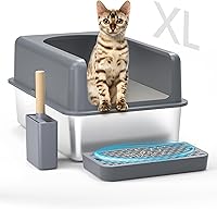 Vista 1 de Freefa 【Upgraded】 Stainless Steel Litter Box, Extra Large XL Cat Litter Box, High Side Litter Box Enclosure, Covered Litter Box with Lid for Kitty