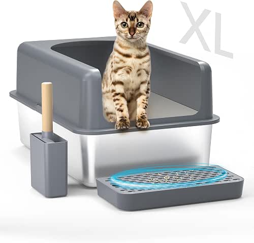 Freefa 【Upgraded】 Stainless Steel Litter Box, Extra Large XL Cat