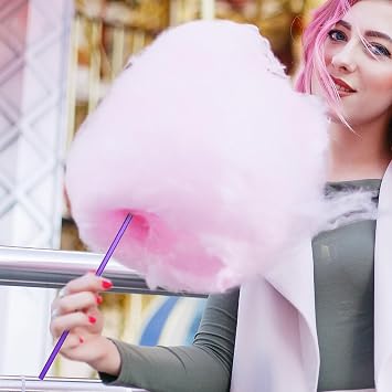 50 PCS Cotton Candy Floss Sticks, Random Colorful Cotton Candy Floss Sugar and Cones, Candys Holder Paper Straws Tapers Supplies for Birthday Wedding Party Candy Making