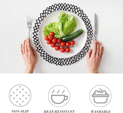 Miniatura 3 de Paquete de 10 manteles individuales huecos metálicos de vinilo prensadocargadorcentro de mesa de boda redondos, manteles individuales de vinilo