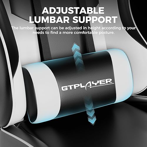 Miniatura 8 de GTPLAYER Silla para videojuegos, silla de computadora con reposapiés y soporte lumbar, silla de juego ajustable en altura con asiento giratorio de