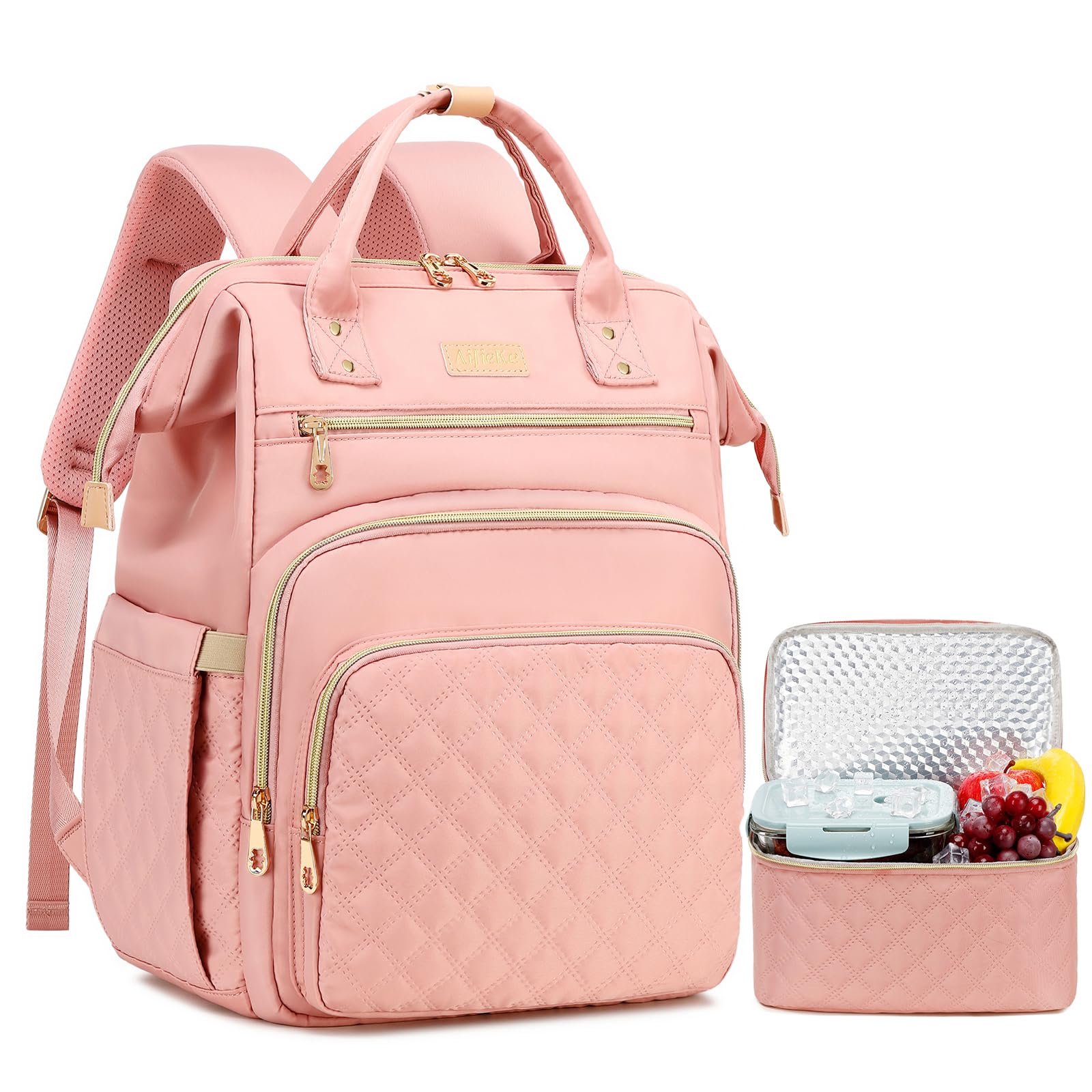 AIJIEKELunch Backpack for Women, 15.6 inch Laptop Backpack for Women, Work Backpack for Women with Lunchbox for Travel Nurse