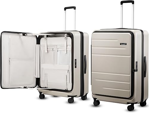 FLO5 - Maleta de policarbonato expandible de 22 x 14 x 9 pulgadas, con bolsillo frontal (FX-Core), Beige, Equipaje facturado