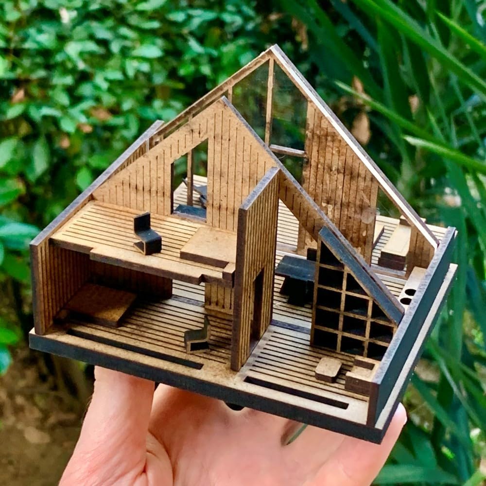 DIY Miniature Scandinavian House Kit, Modern A-Frame Micro Dollhouse, Nordic Cabin Architectural Model, Scandi Style Home Decor