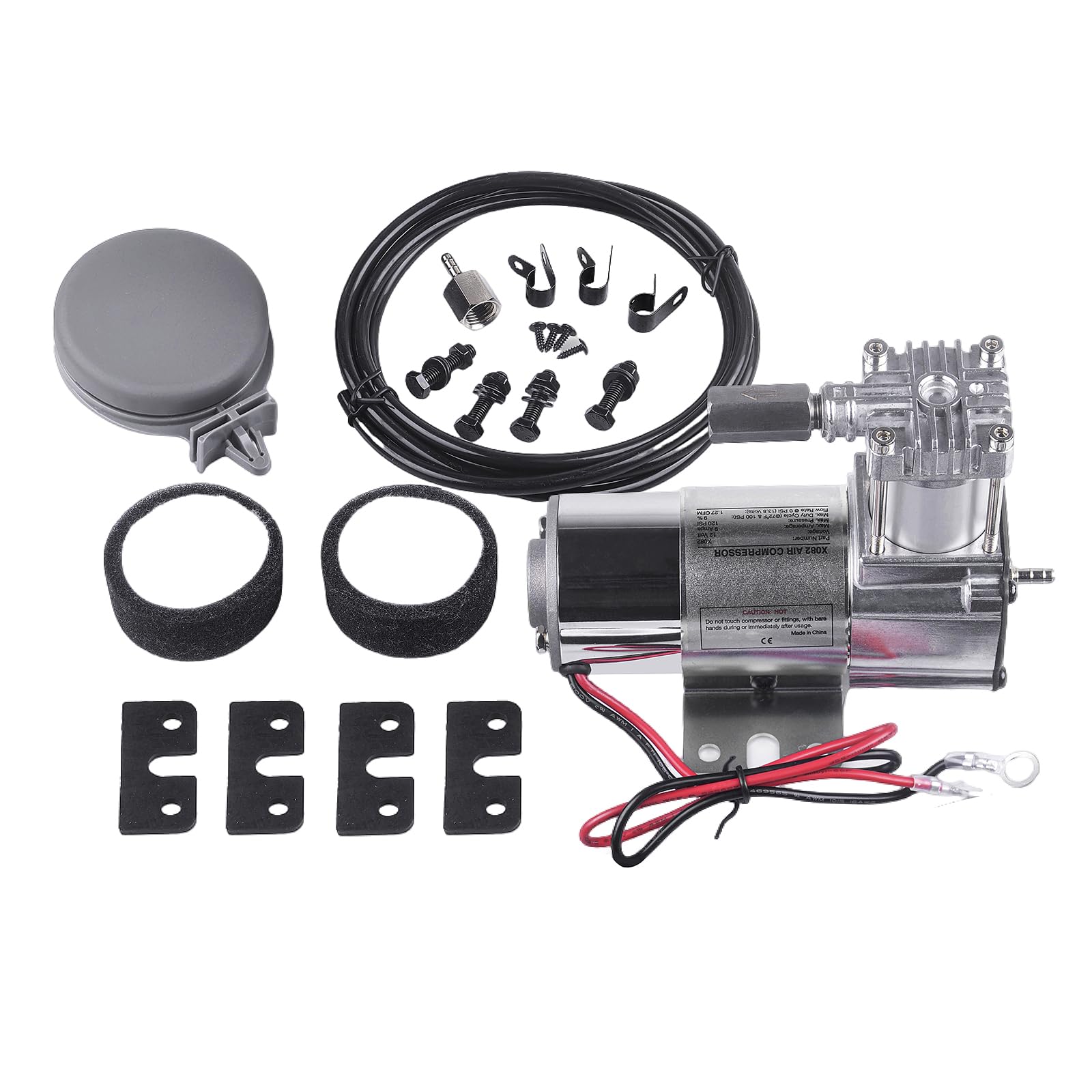 120PSI 1/8NPT Small Air Ride Suspension Compressor, Fittings for 12V Motorcycle/Truck/Car, Air Suspension horn Compressor SILVER