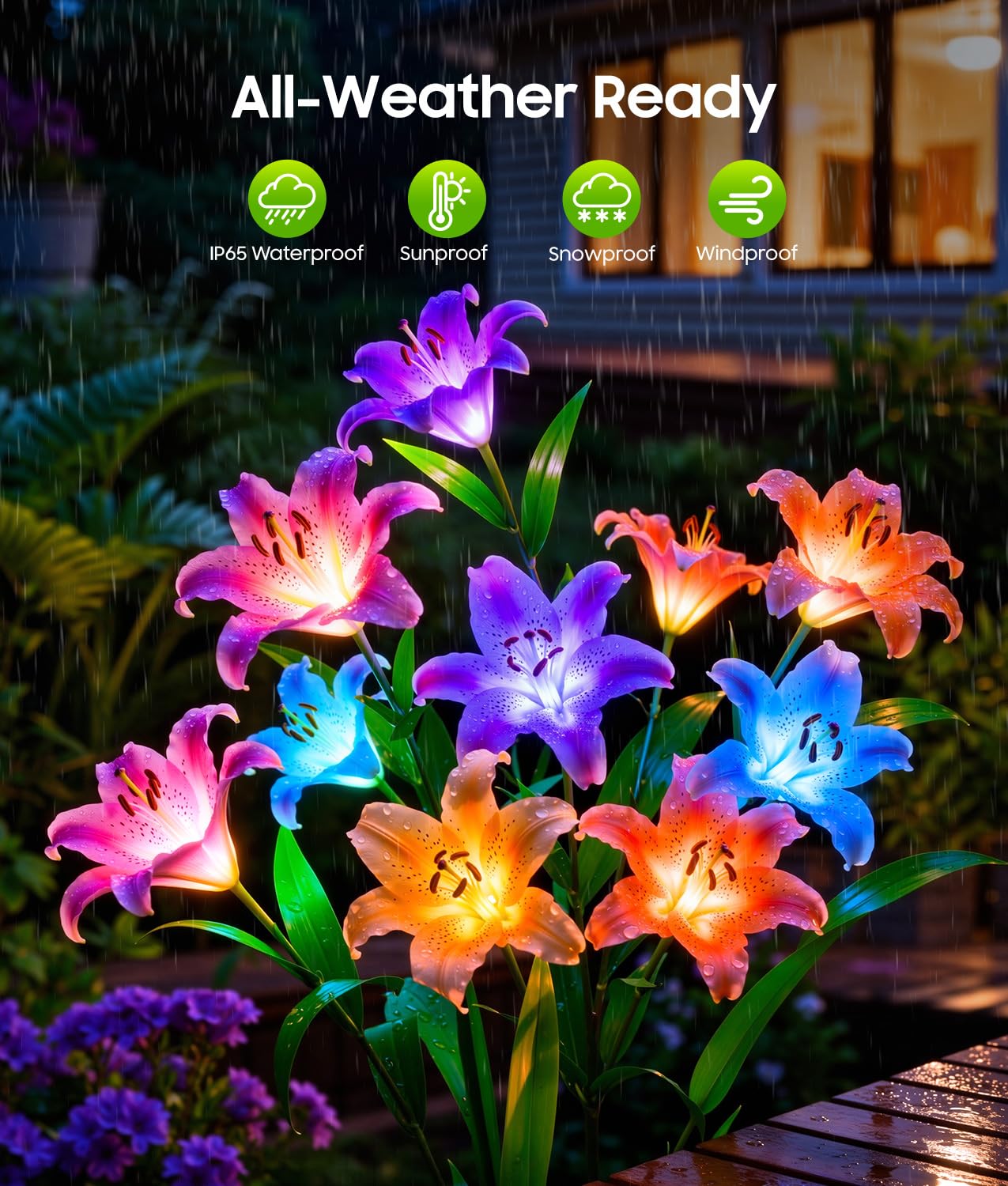 LETMY Solar Gartenleuchten, 4 Pack Solar Blumenlichter mit 6 Kopf Größere Lilienlichter, IP65 Wasserdicht Solarleuchten Außen, Dekorative Lichter für Garten, Terrasse, Hof, Blumenbeet