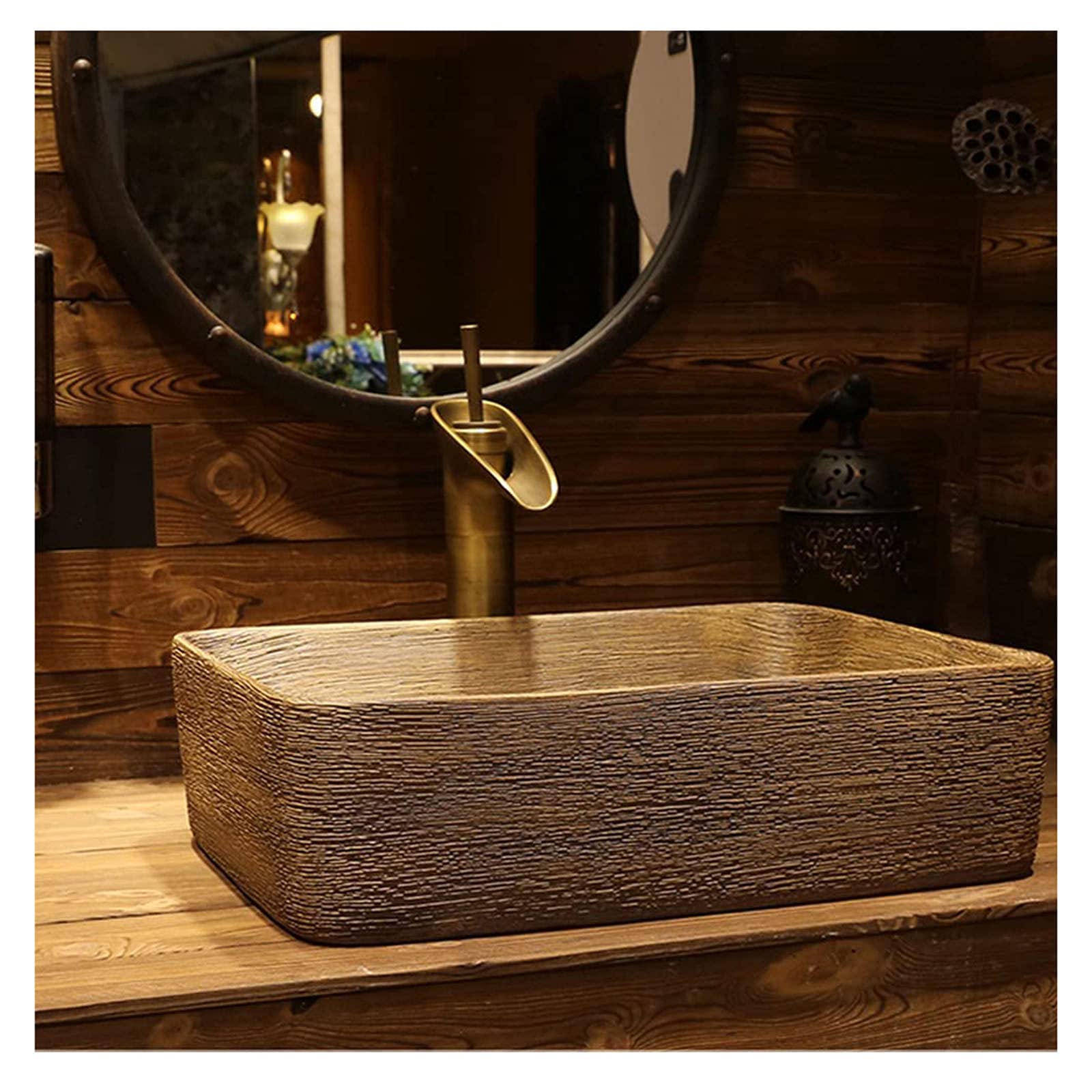 Lavabo de salle de bain avec robinet complet et vasque rectangulaire à poser