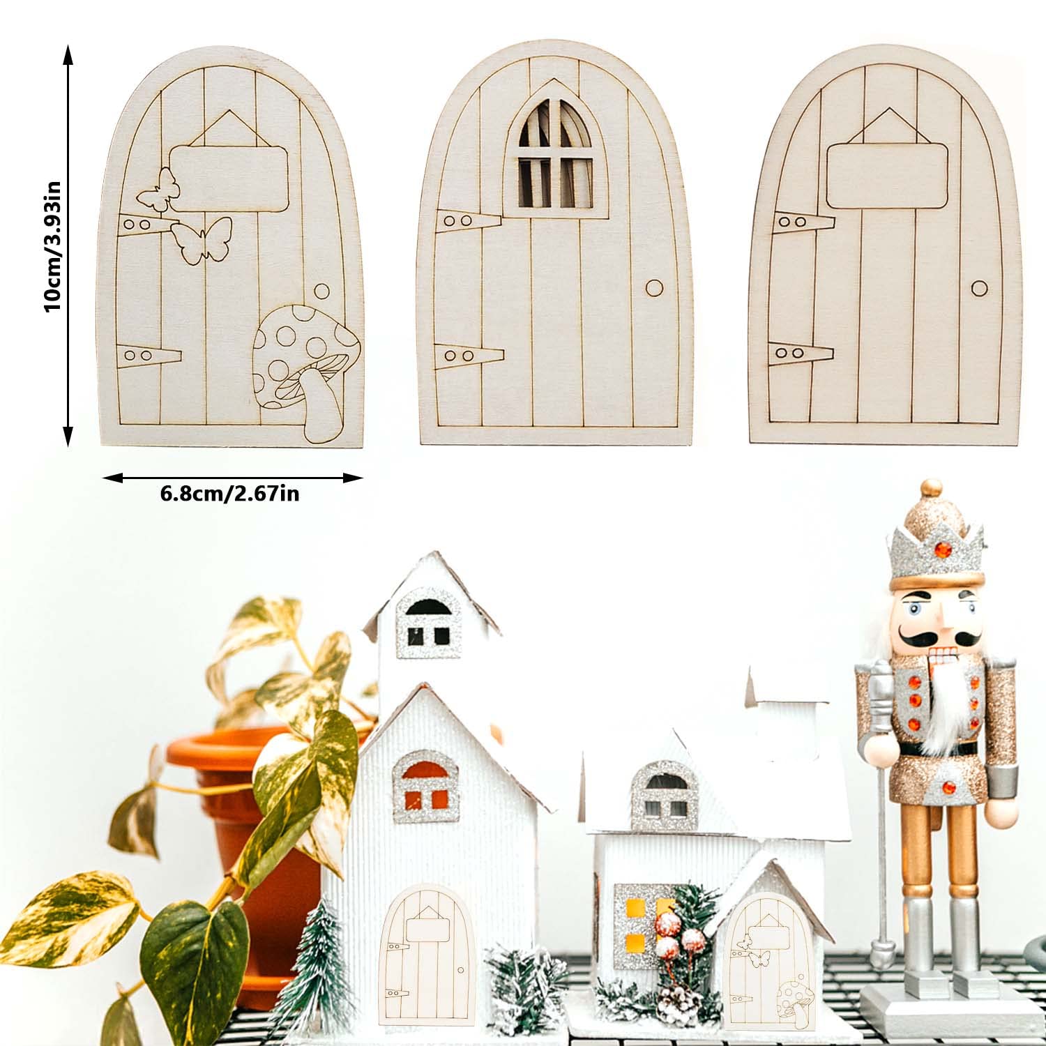 50 Stück Fee Garten Holzfenster - Mini Fenster & Türen Aus Paulownia Holz Für DIY Dekoration