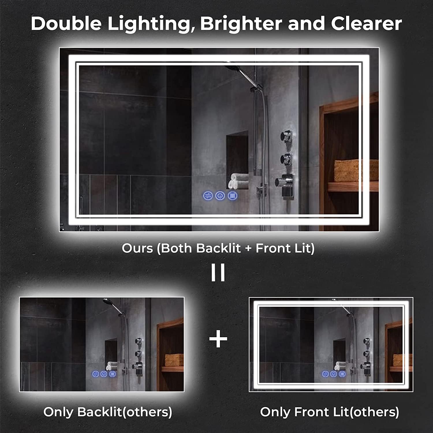 Badspiegel mit Beleuchtung 120x70cm, Badezimmerspiegel Wandspiegel und Touch-Schalter, IP65-Led-Spiegel-Bad mit Speicherfunktion, 3 Farbtemperatur,Horizontal/Vertikal, HD Hartglas