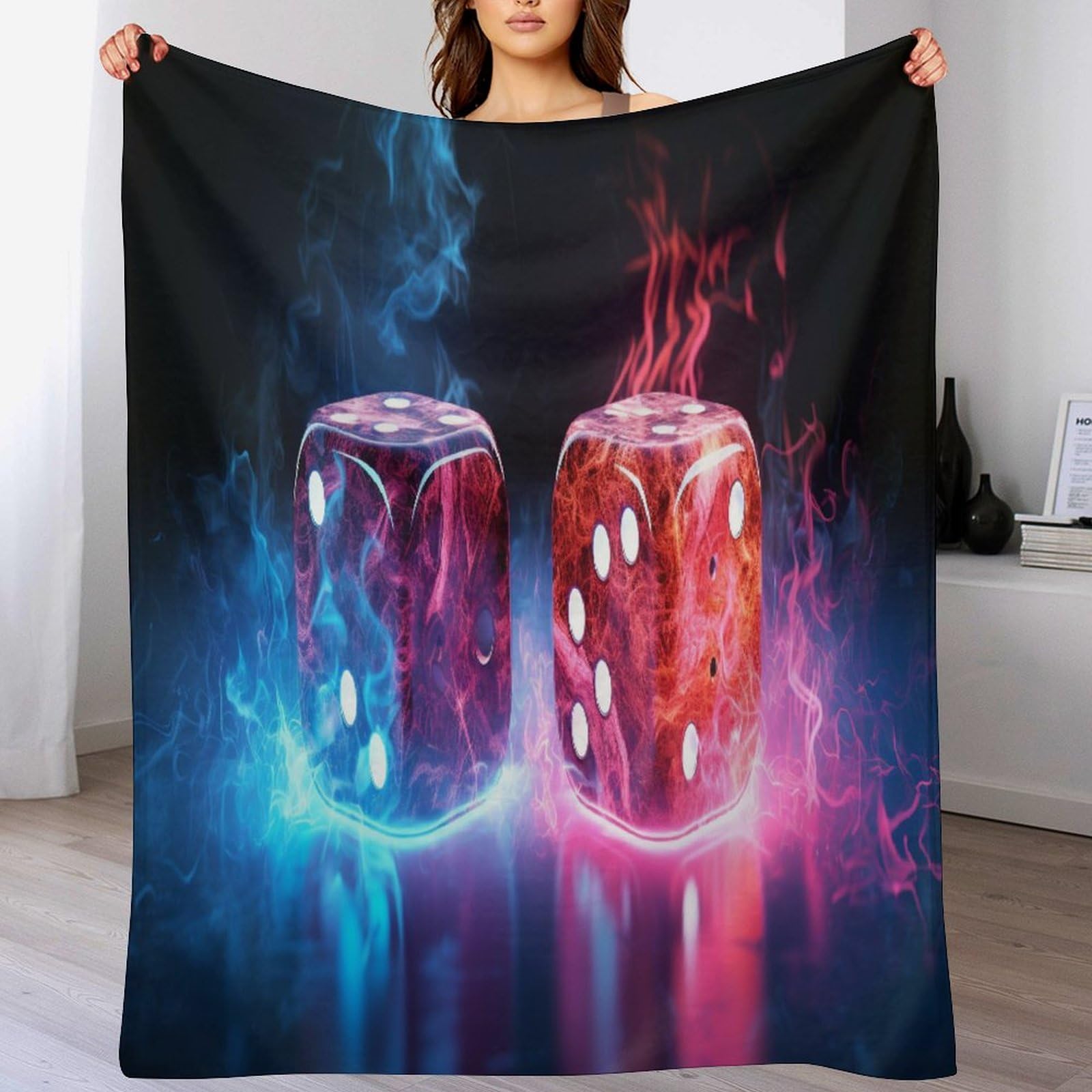 Couverture polaire douce flannel à motif dés pour un canapé chaleureux