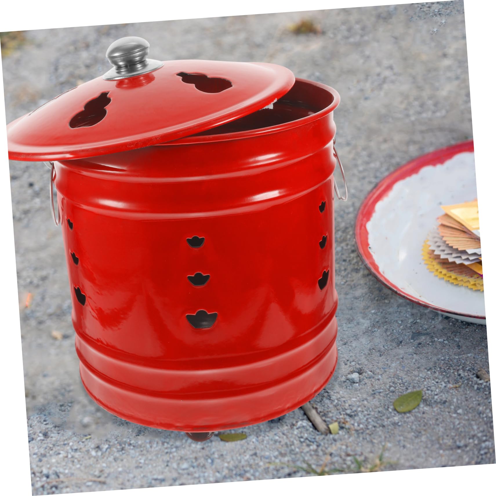 BESPORTBLE Cubo Incinerador de Esmalte Rojo Ventilación para Mejorar la Combustión, Adecuado para Adoración y Mantener el Hogar Ordenado en Celebraciones Estilo Aleatorio