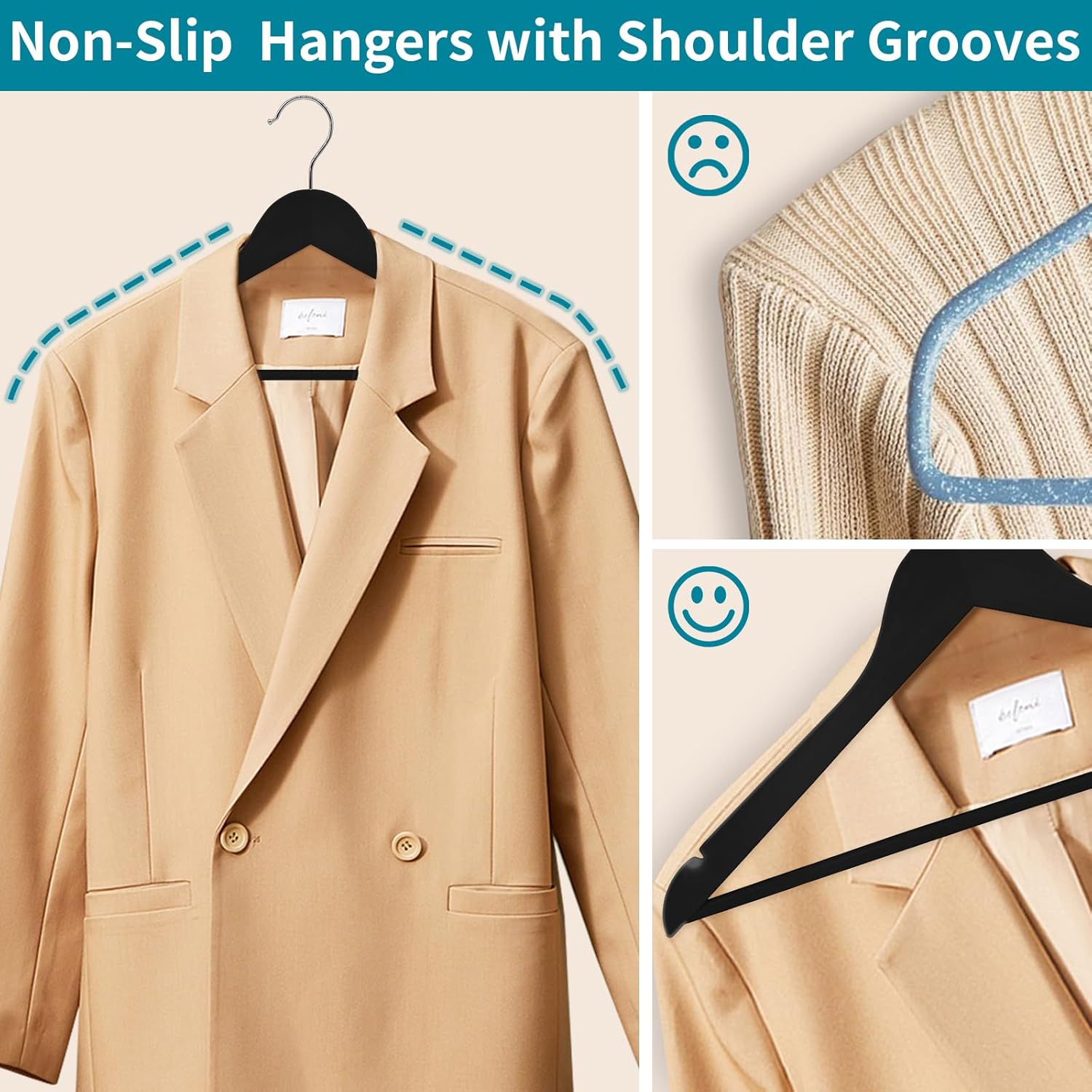 ABHENG 30 Pack Wooden Coat Hangers, 360° Swivel Hook, Suit Hangers with Anti-Slip Notches, Clothes Hangers for Jackets, Shirts, Dress, Black UAWY0530B