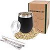 ROCKY&CHAO 8Oz Yerba Mate Gourd Set - Stainless Steel Modern Mate Cup with 2 Bombilla Straws, Cleaning Brush, BPA-Free Lid - Double-Walled for Hot & Cold Drinks, Ideal for Tea and Coffee