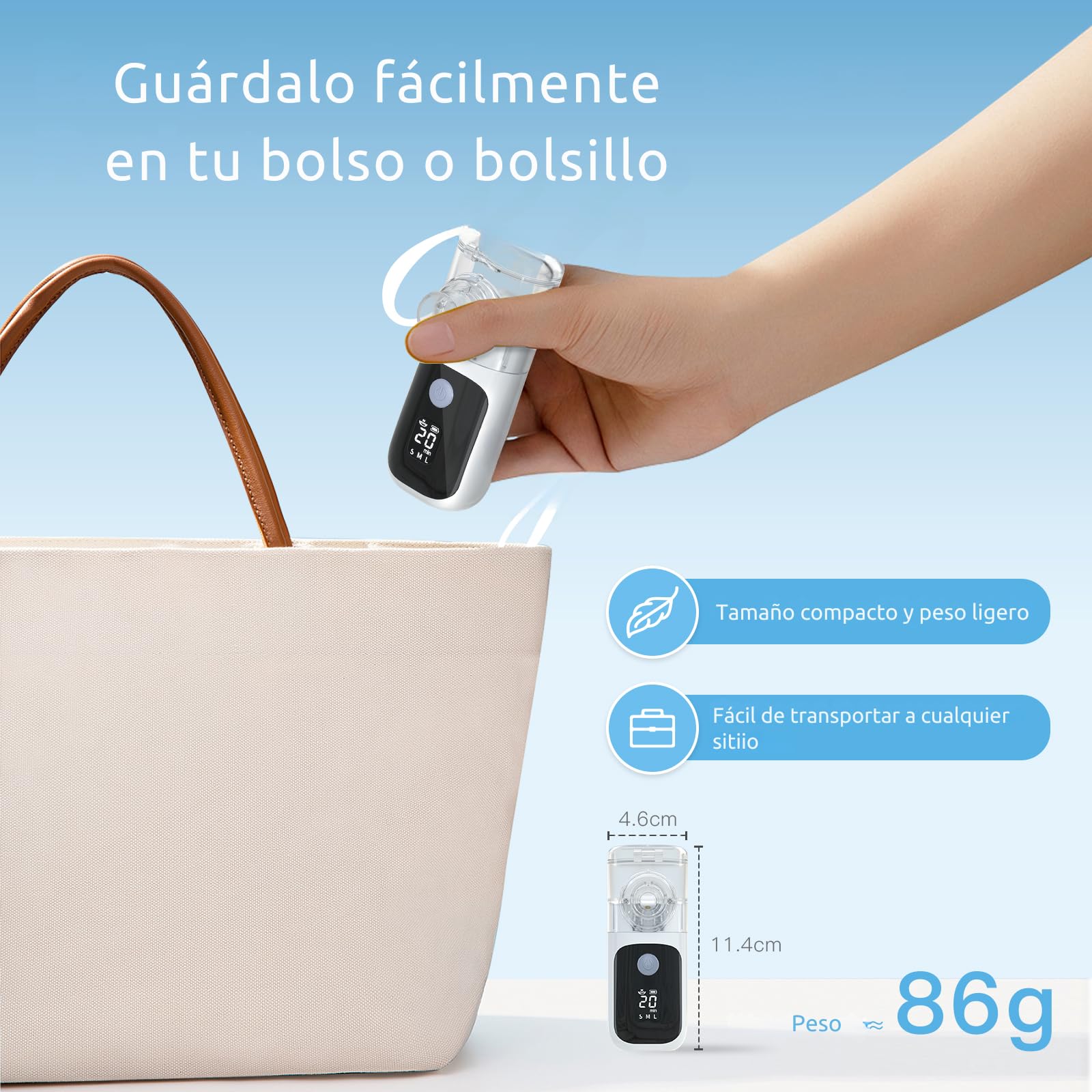 Nebulizador Portatil con tres modos de nebulización y pantalla led, Nebulizador Bebe Silencioso Recargable, Inhalador Nasal Adultos y Uso Pediátrico Compacto para Casa, Viaje y Uso Diario