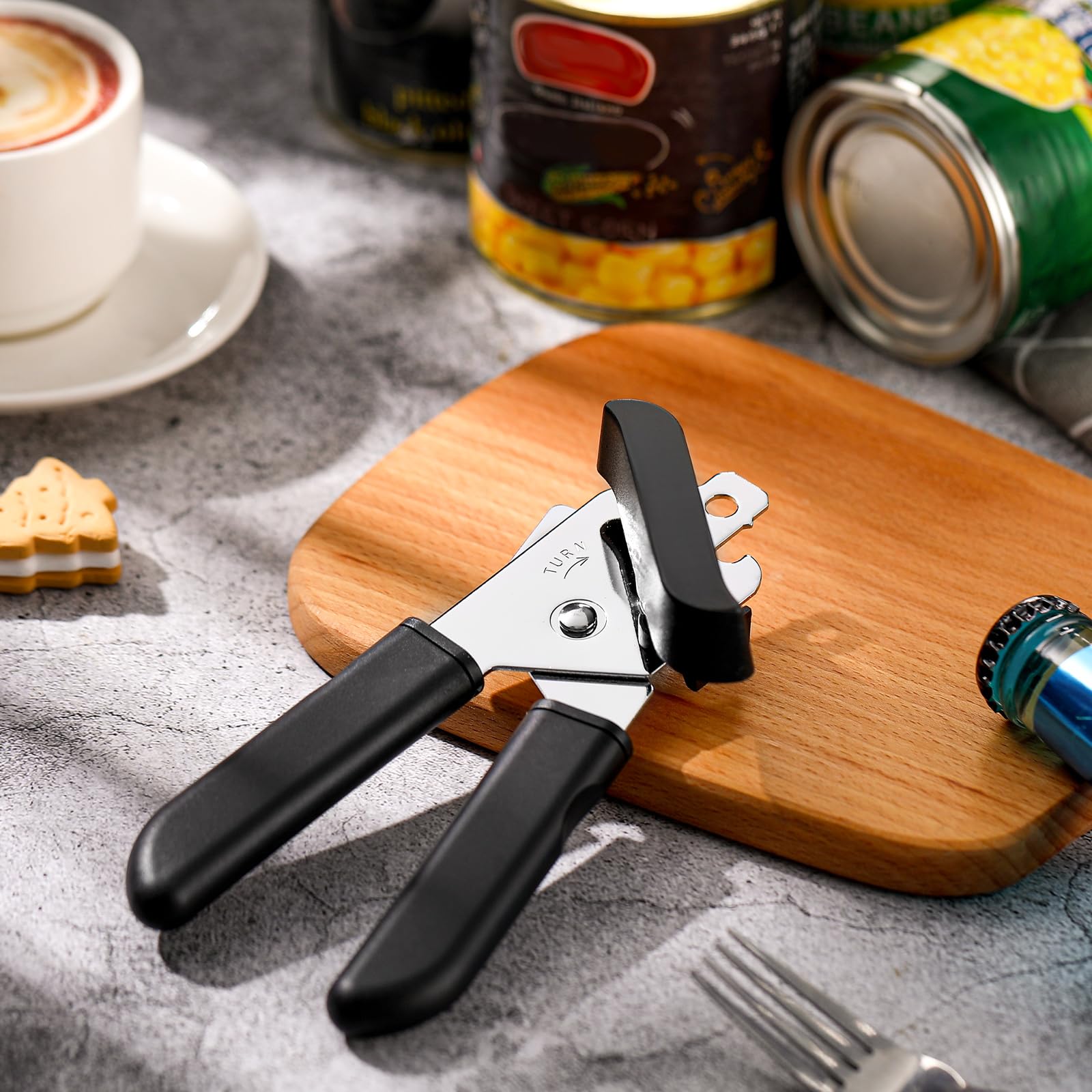 Gisafai 8 abrelatas manuales con borde de seguridad 3 en 1, mango de ahorro de mano de obra, tapa de tapa con palanca grande, perilla de giro grande, abridor de rueda de corte afilado, para cocina,
