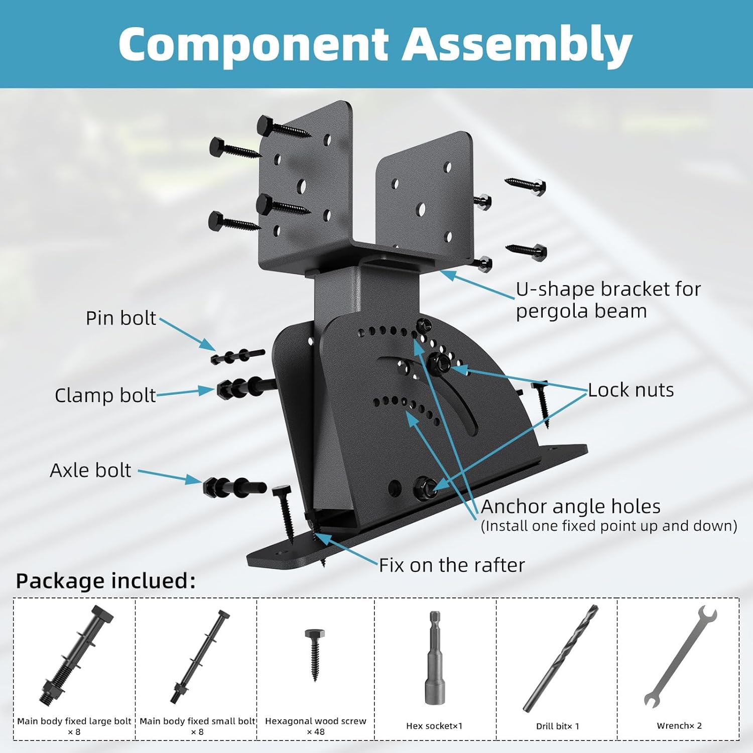 4Pcs 4x4/4x6 Roof Riser Brackets Kit Heavy Duty Roof Riser for Stable Support Patio Pergola Pergola Brackets Includes Complete Set of Accessories