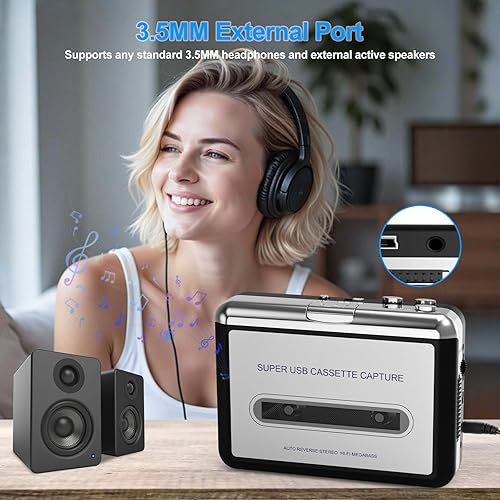 Miniatura 5 de Grabadora de cinta de reproductor de casete personal, convertir cinta a MP3 digital, Walkmaner portátil con inversión automática, conector para